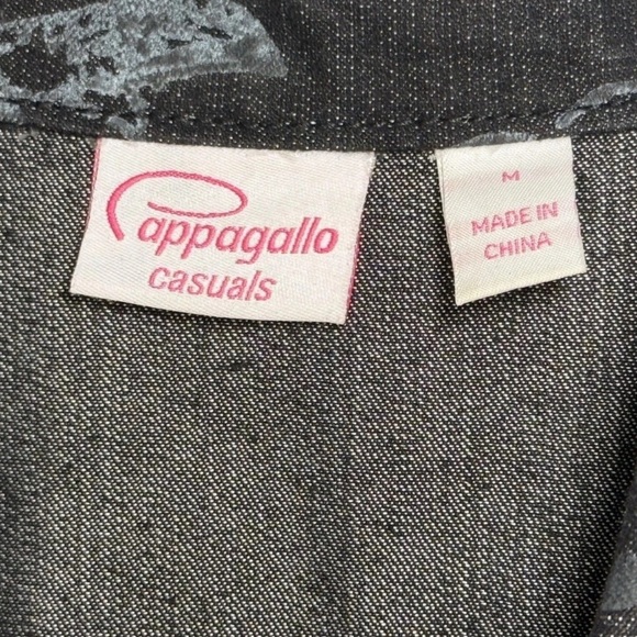 Women's Black Denim Gray Floral Button Front Jacket Coat Size Med M Pappagallo - Picture 3 of 7